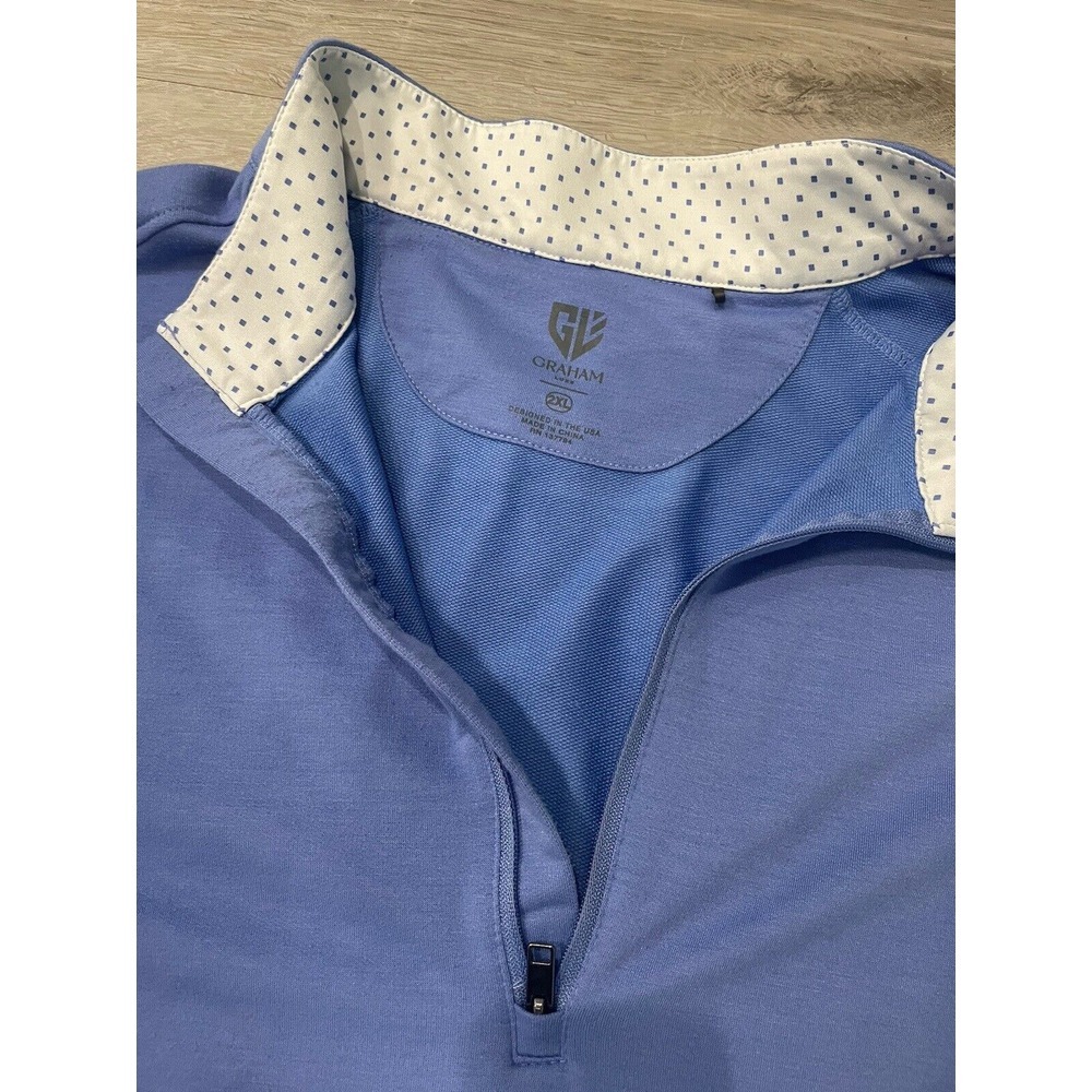 Graham Luxe Porter 1/4 Zip Pullover Men's 2XL Light Blue Performance Rayon Golf - Picture 2 of 10